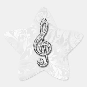 Pegatina En Forma De Estrella Música Nota Floral Damask Diamante Impreso