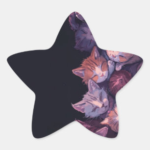 Pegatina En Forma De Estrella Napa de gato ensueño - Ilustracion gatito delicios