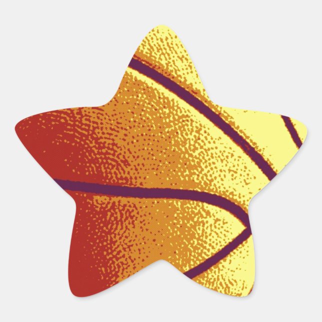 Pegatina En Forma De Estrella Naranja amarillo Pop Art Basketball (Anverso)