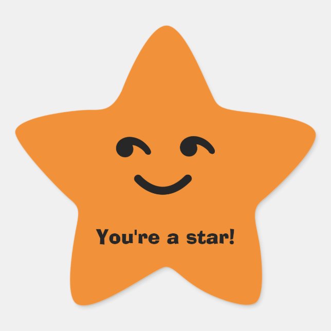 Pegatina En Forma De Estrella Naranja divertida, feliz cara sonriente, eres una  (Anverso)