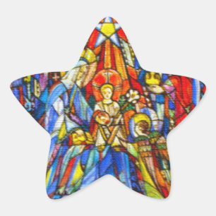 Pegatina En Forma De Estrella Natividad con estilo de vidrio manchado