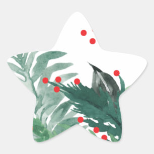 Pegatina En Forma De Estrella Navidad festiva verde y roja