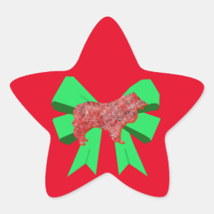 Pegatina En Forma De Estrella Navidades Collie Rough Red Dog y Green Bow