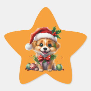 Pegatina En Forma De Estrella Navidades cortos con Santa Hat y Bow