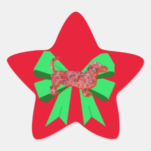 Pegatina En Forma De Estrella Navidades Dachshund Dog Silhouette Red & Green Bow