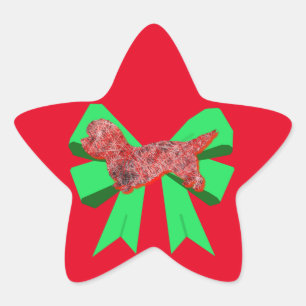 Pegatina En Forma De Estrella Navidades Dandie Dog Silhouette Red & Green Bow