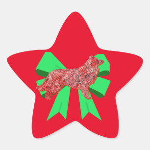 Pegatina En Forma De Estrella Navidades de Bow Verde y Perro Rojo en la Frontera