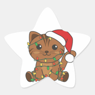 Pegatina En Forma De Estrella Navidades de gato Animales de invierno Pegatina Es