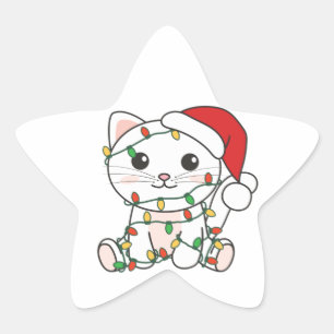 Pegatina En Forma De Estrella Navidades de gato Animales de invierno Pegatina Es