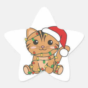 Pegatina En Forma De Estrella Navidades de gato Animales de invierno Pegatina Es