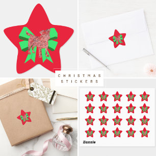 Pegatina En Forma De Estrella Navidades de Jack Russell Dog Silhouette Green Bow