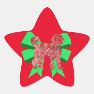 Pegatina En Forma De Estrella Navidades de Labradoodle Dog Silhouette Green Bow