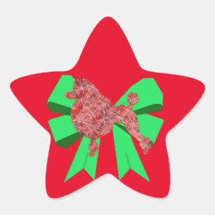 Pegatina En Forma De Estrella Navidades de Poodle Dog Silhouette Green Bow
