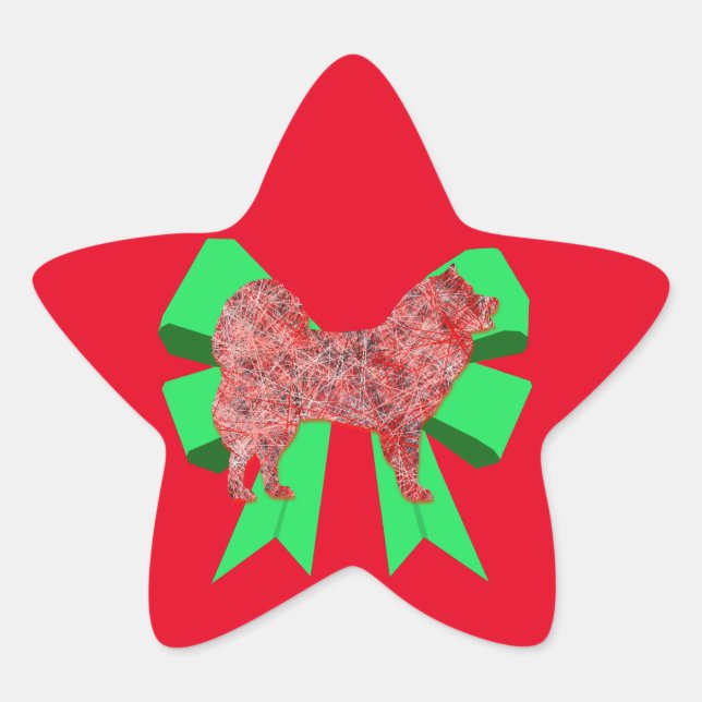 Pegatina En Forma De Estrella Navidades de Samoyed Dog Silhouette Green Bow (Anverso)