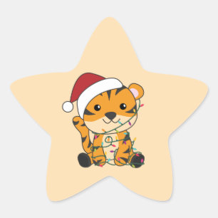 Pegatina En Forma De Estrella Navidades de tigres niegan a los animales de invie