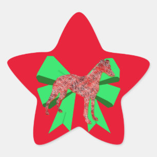 Pegatina En Forma De Estrella Navidades de White Dog Silhouette Green Bow