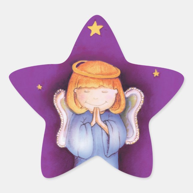 Pegatina En Forma De Estrella Navidades estrella ángel mauve pegatina (Anverso)
