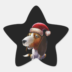 Pegatina En Forma De Estrella Navidades iluminan Santa Hat Beagle con regalos co