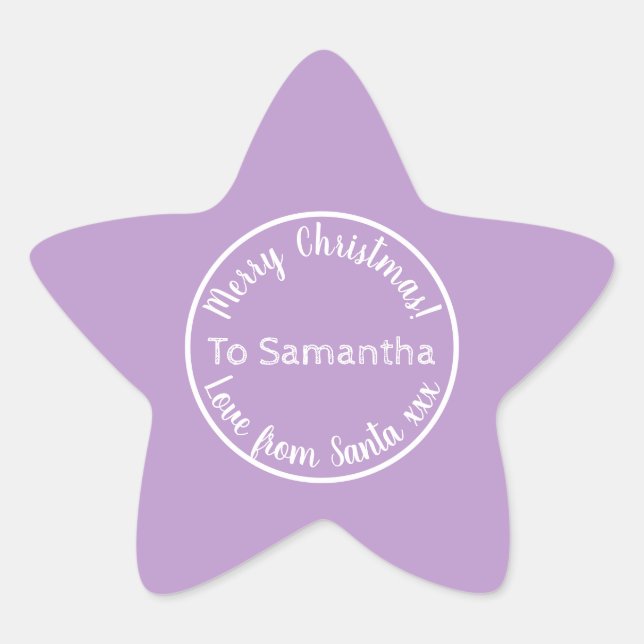 Pegatina En Forma De Estrella Navidades personalizados de Santa Purple Lilac (Anverso)