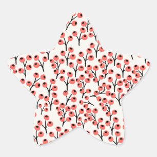 Pegatina En Forma De Estrella Navidades pintados a mano ramas Berries Blanco roj