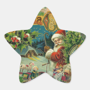 Pegatina En Forma De Estrella Navidades Santa Claus Arte Antiguo