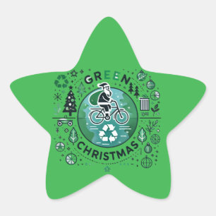 Pegatina En Forma De Estrella Navidades verdes - Diseño de Santa y Reciclaje