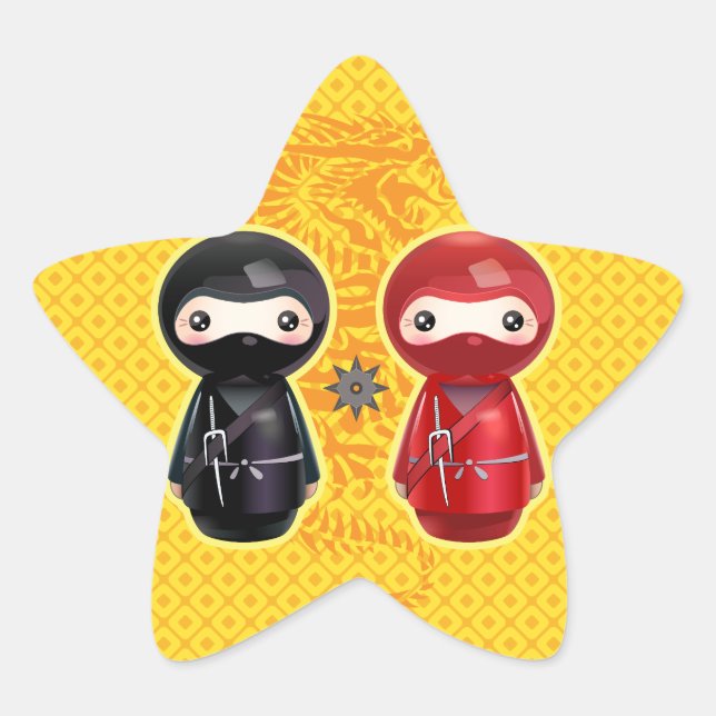 Pegatina En Forma De Estrella Ninja Kokeshi (Anverso)