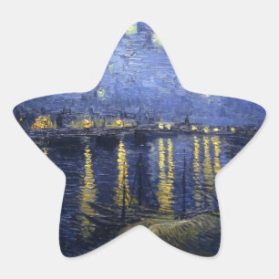 Pegatina En Forma De Estrella Noche estrellada sobre el río Ródano
