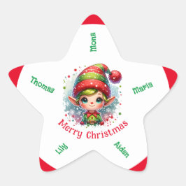 Pegatina En Forma De Estrella Nombre personalizado de Elf de Navidades de clase