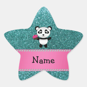 Pegatina En Forma De Estrella Nombre personalizado panda cupcake turquesa purpur