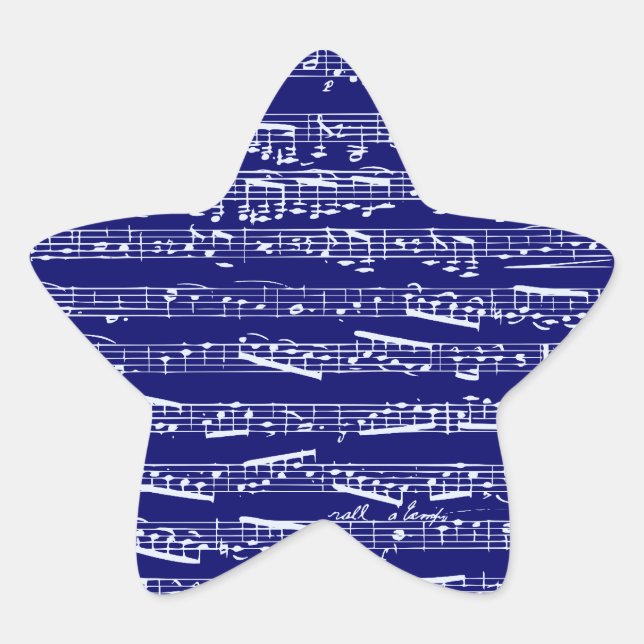 Pegatina En Forma De Estrella Notas de música azul de la marina (Anverso)