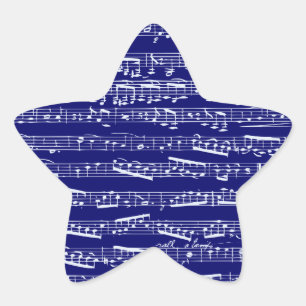 Pegatina En Forma De Estrella Notas de música azul de la marina