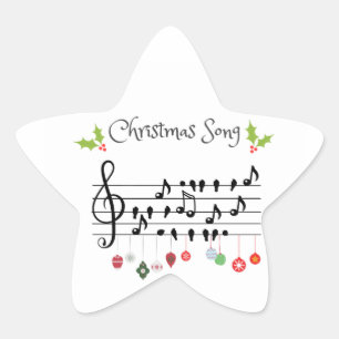Pegatina En Forma De Estrella Notas Musicales de Canción de Navidad Pájaros y Ac