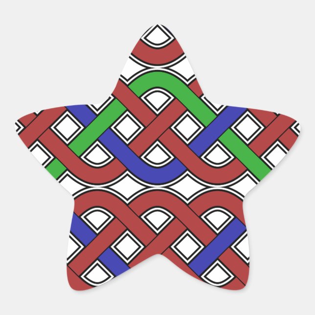 Pegatina En Forma De Estrella Nudos celtas azules, verdes y rojas (Anverso)