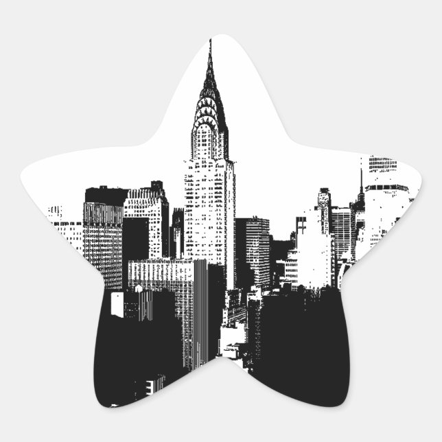 Pegatina En Forma De Estrella Nueva York en blanco y negro (Anverso)