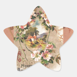 Pegatina En Forma De Estrella Obra de Vintage Happy Birday Card