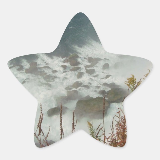 Pegatina En Forma De Estrella Olas verdes Agua blanca azul Resumen Rocas natural (Anverso)