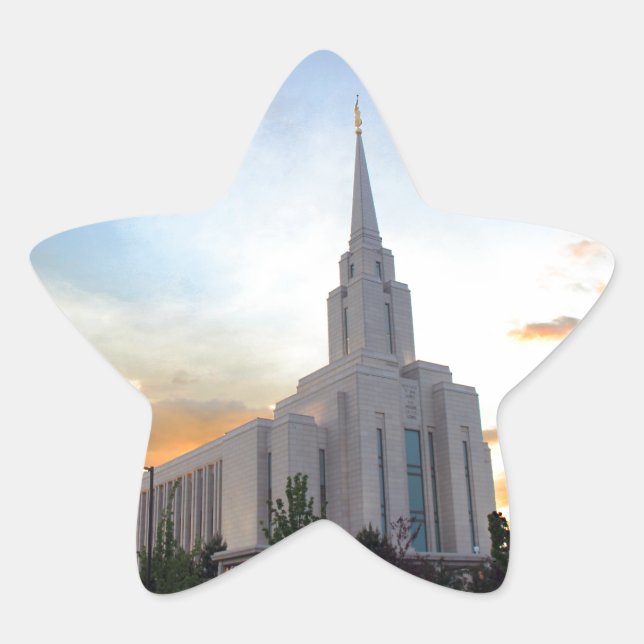 Pegatina En Forma De Estrella Oquirrh Mountain LDS Utah Temple sunset (Anverso)