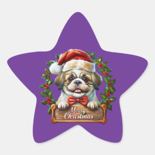 Pegatina En Forma De Estrella Ornamento navideño de perro lindo - Feliz Navidad