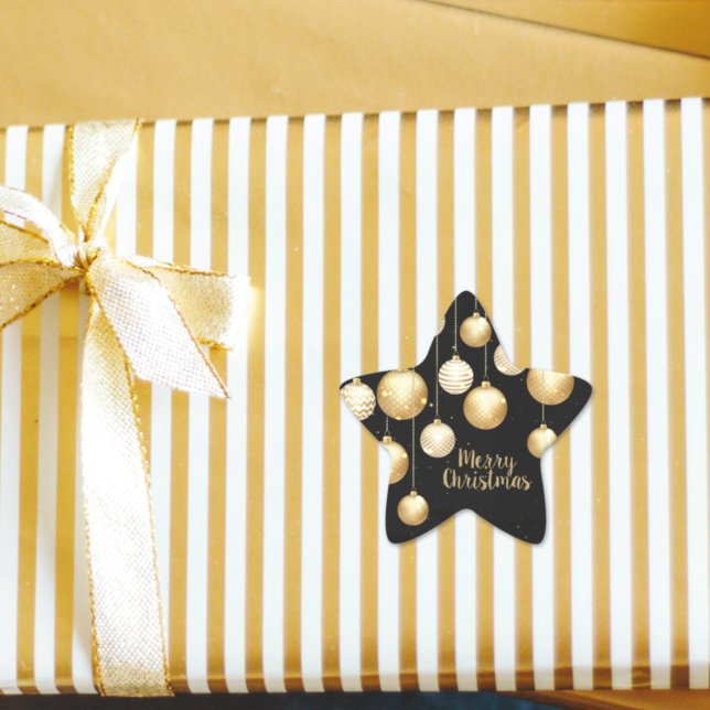 Pegatina En Forma De Estrella Ornamentos navideños Gold Baubles en negro (Subido por el creador)