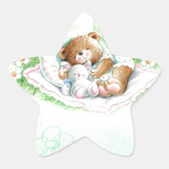 Pegatina En Forma De Estrella Oso de peluche para el bautismo, la cristiandad (Anverso)