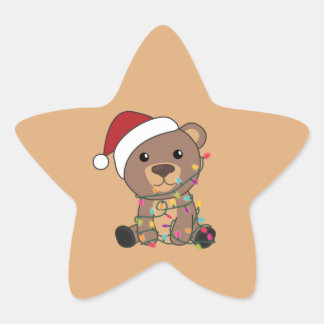 Pegatina En Forma De Estrella Oso Feliz Navidad Animales de Invierno con Estrell