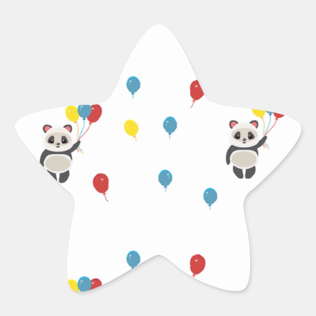 Pegatina En Forma De Estrella Oso panda con globos blanco (Anverso)