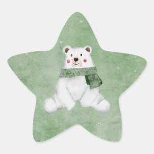 Pegatina En Forma De Estrella Oso Polar llevando una bufanda verde Dejar pasar l