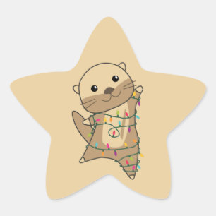 Pegatina En Forma De Estrella Otter Navidades Nieve Animales De Invierno Otter S