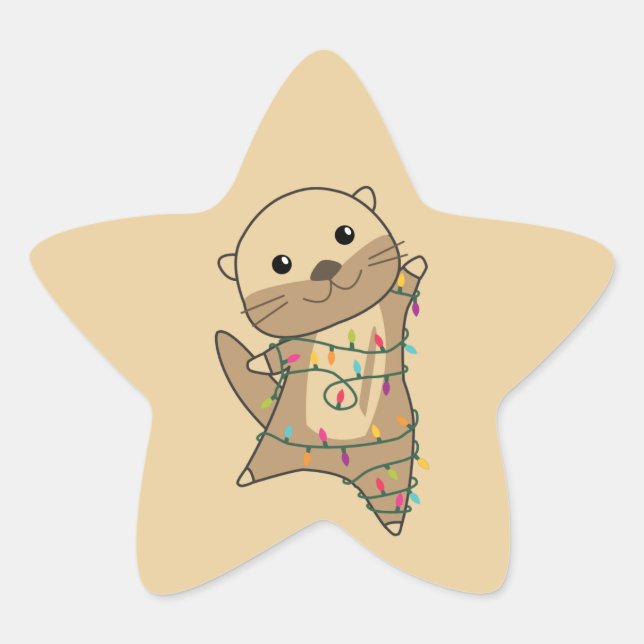 Pegatina En Forma De Estrella Otter Navidades Nieve Animales De Invierno Otter S (Anverso)
