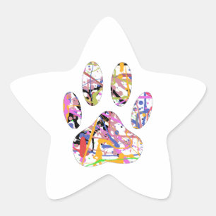 Pegatina En Forma De Estrella Paint Splatt Dog Paw Print