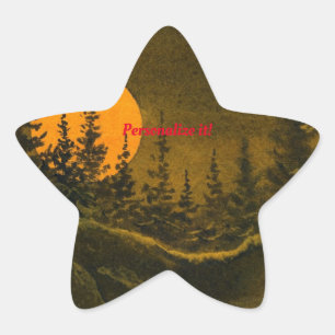 Pegatina En Forma De Estrella Paisaje nocturno del campo; luna de caza o de cose