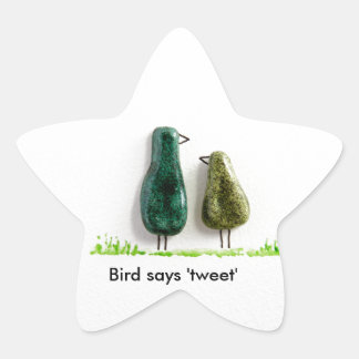 Pegatina En Forma De Estrella Pájaro dice 'tweet' 2 lindos pájaros de amor cerám