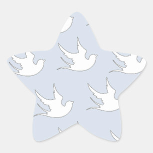 Pegatina En Forma De Estrella palomas blancas en azul